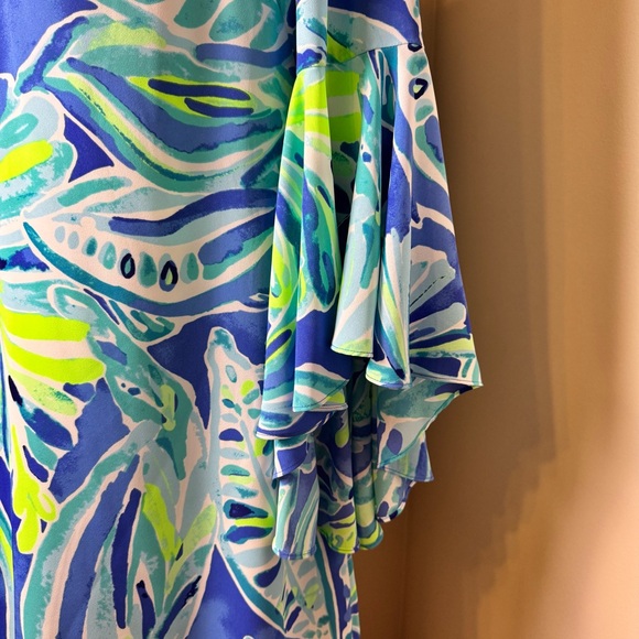 LILLY PULITZER Floral Tropical Print Long Sleeve Midi Dress BLUE / SIZE 8 - Picture 4 of 14